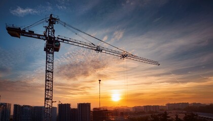 Generated image Silhouette of construction site crane on a sunset sky, symbolizing industry and urban development