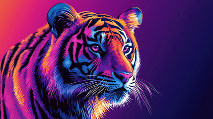 Vibrant portrait of a tiger showcasing bold colors and striking features