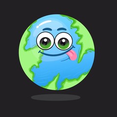 Obraz premium Cute funny naughty Earth planet character.Vector hand drawn cartoon kawaii character illustration icon. Isolated on white background. Cartoon baby Earth planet cute kawaii character concept