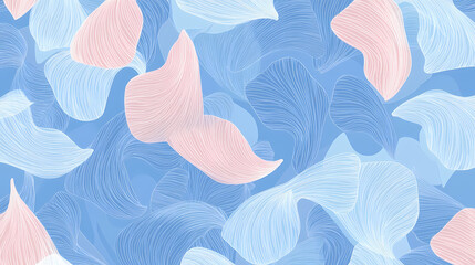 Soft zephyr shapes in a repeating pattern on blue background, playful, whimsical, imaginative, fantasy. Zephyrine. Illustration