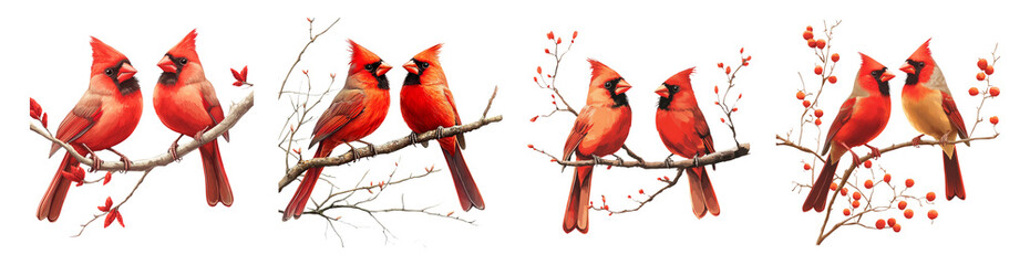 Vibrant Cardinals Isolated on Transparent Background