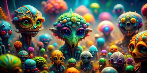 Fototapeta premium Tilt-Shift Alien Lifeforms: Galactic Federation Catalog - Stunning Miniature Worlds