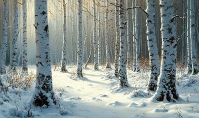 Fototapeta premium A snowy forest with a path through it