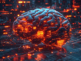 human brain on technology background