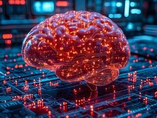 human brain on technology background