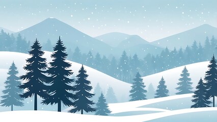 Fototapeta premium Serene Winter Landscape With Snowy Mountains and Pine Trees