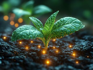 Young Sprout Agricultural Technologies, Scientific Research Banner, Organic Digital Background. Copy Space