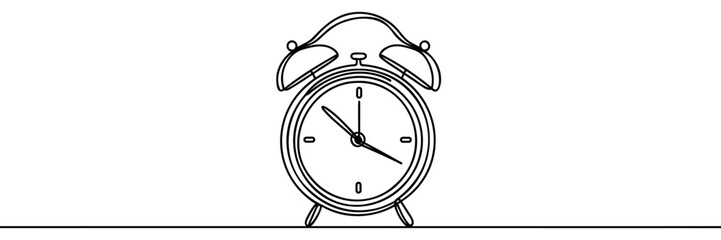 Continuous line drawing of alarm clock. One line of alarm clock. Alarm clock continuous line art.