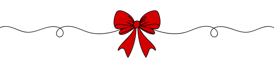 Continuous line drawing of decorative ribbon bow. Vector illustration.