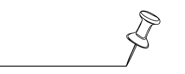 Push pin, thumbtack, school supplies one line continuous drawing. Back to school continuous one line illustration. Vector minimalist illustration.