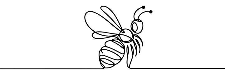 Continuous one line drawing of flaying bee. Simple illustration of honey bee line art vector illustration.