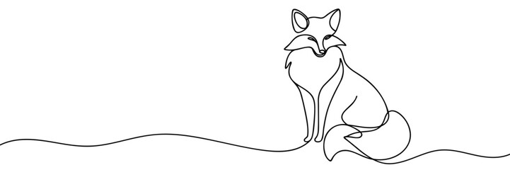 Continuous one line drawing of cute fox. Isolated on white background vector illustration.