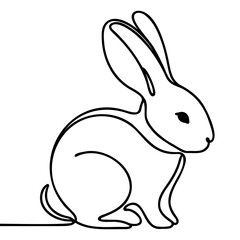Easter Bunny continuous one line drawing. Easter border with eggs and cute cartoon bunny in continuous line art drawing style. Illustration for Easter with Rabbit Black and white vector