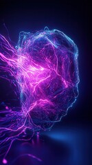 A vibrant, abstract depiction of a glowing neural network, showcasing vivid blue and pink electric patterns against a dark background.
