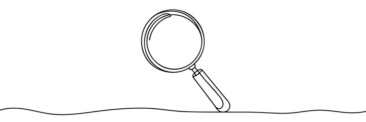 One continuous line illustration of magnifying glass. Continuous line drawing of magnifying glass lens. Vector illustration, Magnifying glass search symbol isolated