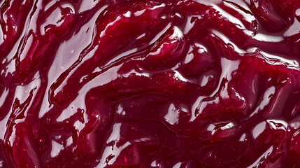 Raspberries jam with wild blueberries, top-down close-up  
