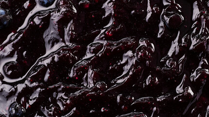 Blueberry jam with wild blueberries, top-down close-up  
