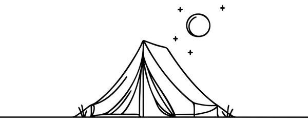 Continuous one line drawing of tent camping in outdoor. Canvas tent line art vector illustration. © Vasyl Yurlov