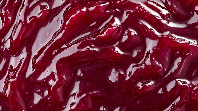 Raspberries jam with wild blueberries, top-down close-up  
