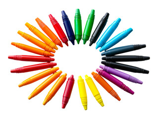 Colorful Crayons Arranged in Circle on Transparent Background