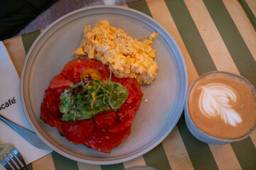 Coffe with scramble eggs