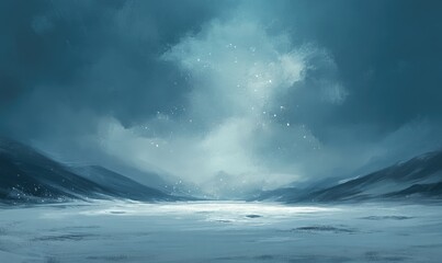 Naklejka premium A snowy landscape with mountains in the background