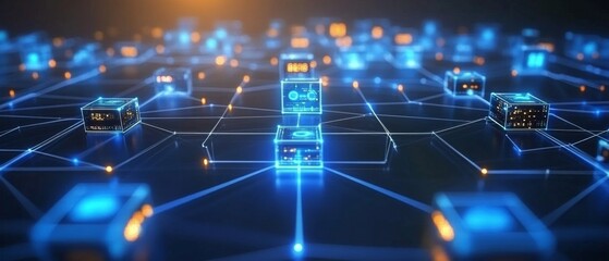Fototapeta premium Cyber big data flow. Blockchain data fields. Network line connect stream. Concept of AI technology --ar 7:3 --v 6.1 Job ID: 2d6b53e2-51cf-4363-88ed-44fd5ea3a500