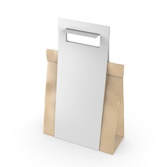Blank Paper Bag in Paper Carton Holder with Handle 3d Illustration.
