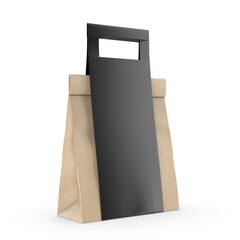 Blank Paper Bag in Paper Carton Holder with Handle 3d Illustration.