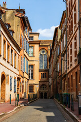 Side façade of the neo-Gothic Gesù Church in Toulouse, seen from Rue des Fleurs