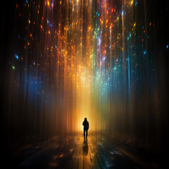 Fototapeta premium A person walks through beams of light