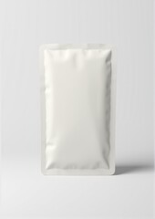 Minimal sachet mockup with a smooth texture and a neutral light gray backdrop.