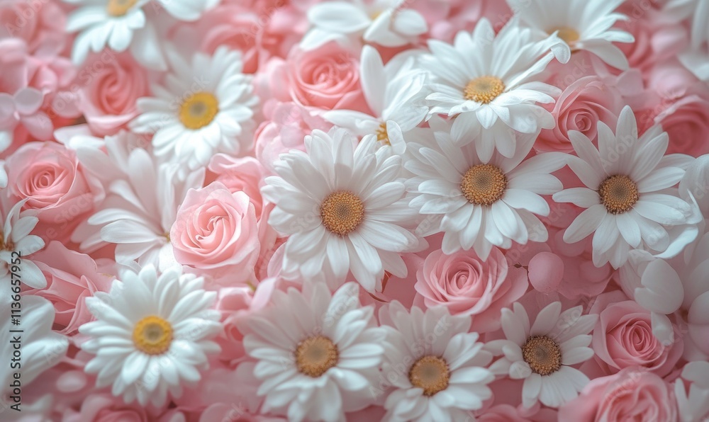 Wall mural A bouquet of white and pink flowers