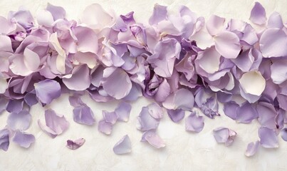 Obraz premium A bunch of purple flowers are scattered on a white background