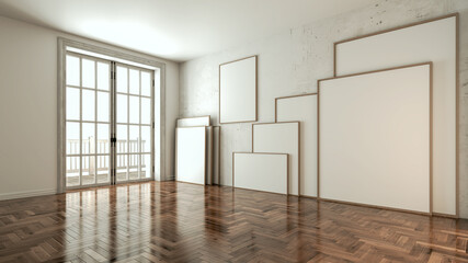 Large luxury modern bright interiors Living room mockup illustration 3D rendering image