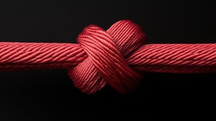 A close-up of a tightly knotted red rope against a black background, showcasing texture and detail, This image can be used for design projects, articles on strength
