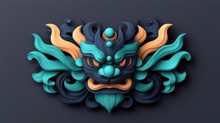 A vibrant, stylized dragon mask design featuring intricate shapes and colors, ideal for cultural projects, art prints, and graphic design usage, conveying tradition and artistry in modern aesthetics,