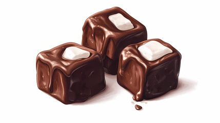 Obraz premium Chocolate covered marshmallows on white background. Zephyrine. Illustration