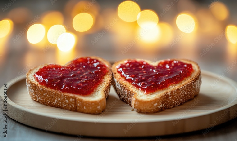 Poster Two slices of bread with jelly in the shape of hearts