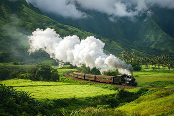 Naklejka premium steam train in the mountains