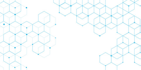 Science network pattern blue Hexagonal abstract background. Big Data Visualization structure elements . Health care and science medical pattern innovation. Template design with concept Dots and lines.