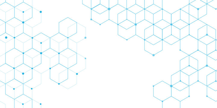 Science network pattern blue Hexagonal abstract background. Big Data Visualization structure elements . Health care and science medical pattern innovation. Template design with concept Dots and lines.