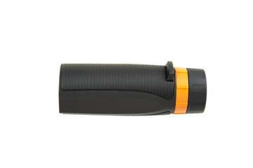 A black and orange monocular telescope with a textured grip, isolated on a white background.