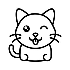 cartoon kitty icon, cat day line art, cat day icon - simple black line art icon of cartoon kitty, symbolizing cat day celebrations. cat day vector art.