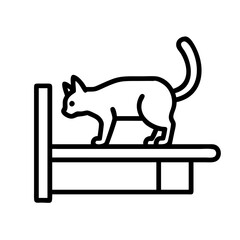 cat climbing shelf icon, cat day line art, cat day icon - simple black line art icon of cat climbing shelf, symbolizing cat day celebrations. cat day vector art.