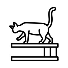 cat climbing shelf icon, cat day line art, cat day icon - simple black line art icon of cat climbing shelf, symbolizing cat day celebrations. cat day vector art.