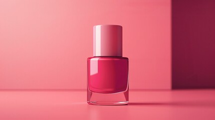 Vibrant Pink Nail Polish Bottle on Soft Pink Background