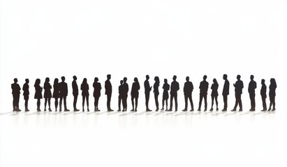 A line of silhouetted people standing against a white background, depicting diversity and unity in a minimalist style.
