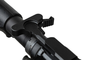 Modern automatic rifle isolated on white background. Weapons for police, special forces and the army. Automatic carbine. Assault rifle on white.