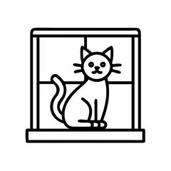 cat sitting on a window icon, cat day line art, cat day icon - simple black line art icon of cat sitting on a window, symbolizing cat day celebrations. cat day vector art.